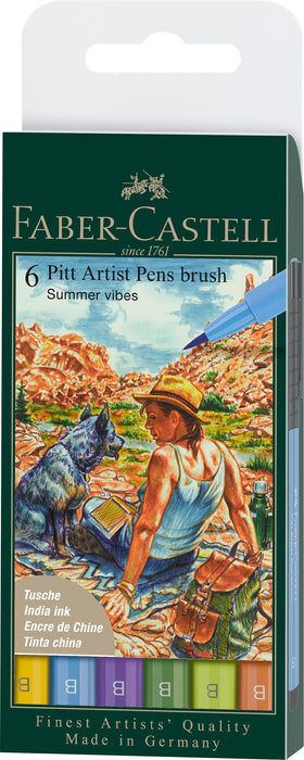 Faber-Castell 167178 - Penna Pitt Artist Pen, Summer vibes, B, confezione da 6 pz. Summer vibes Set di 6