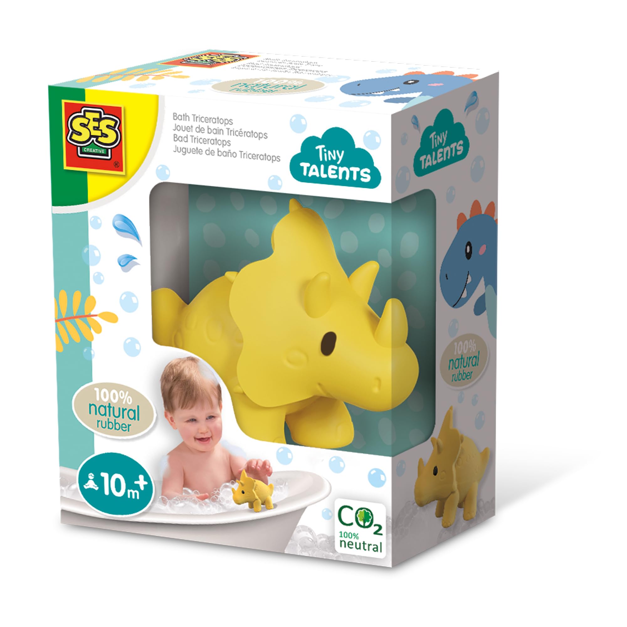 SES Creative 13212 Bath Triceratops-100% Natural Rubber, Yellow, Small