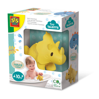 SES Creative 13212 Bath Triceratops-100% Natural Rubber, Yellow, Small