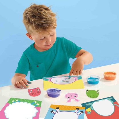 SES Creative 14444 - My First - Fingerpaint Animals, Bright Colours, Paint Set with 8 Painting Cards and 8 Large Animal Stickers for Young Children