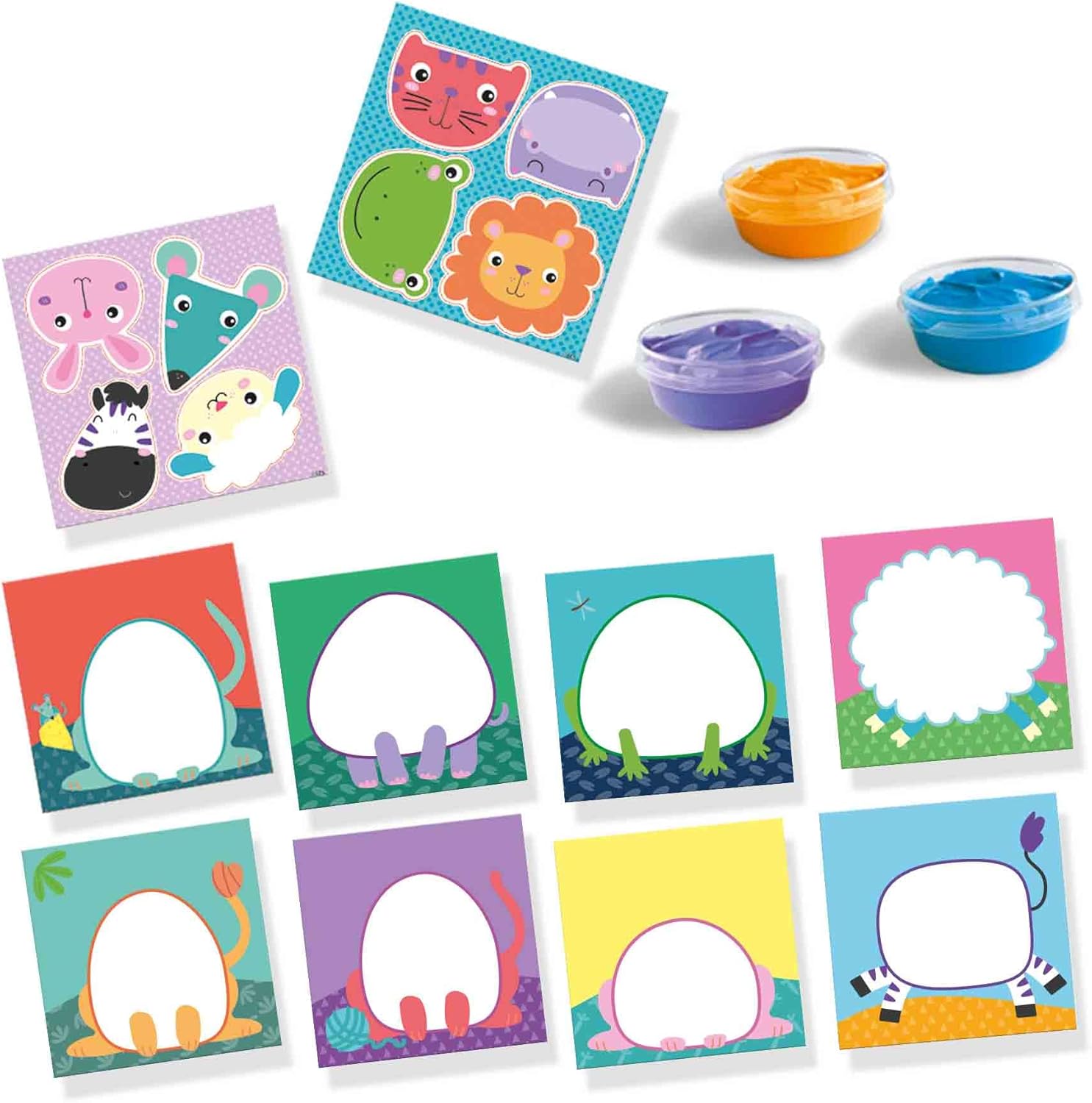 SES Creative 14444 - My First - Fingerpaint Animals, Bright Colours, Paint Set with 8 Painting Cards and 8 Large Animal Stickers for Young Children
