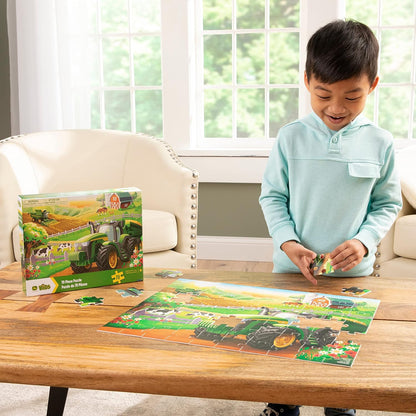 John Deere Kids Jigsaw Puzzle Box with 70 Heavy Duty Pieces - Farm Animals and Tractor Toy Puzzle Set - Educational Jigsaw Puzzles for 4 Year Olds and Above - Relaxing Family Jigsaw Board Game