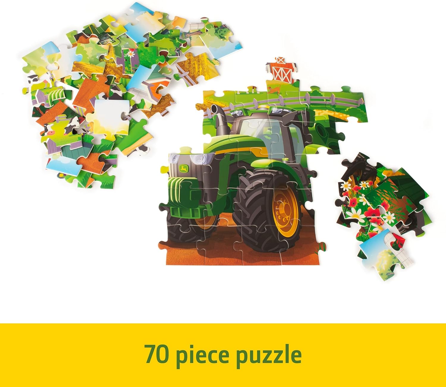 John Deere Kids Jigsaw Puzzle Box with 70 Heavy Duty Pieces - Farm Animals and Tractor Toy Puzzle Set - Educational Jigsaw Puzzles for 4 Year Olds and Above - Relaxing Family Jigsaw Board Game