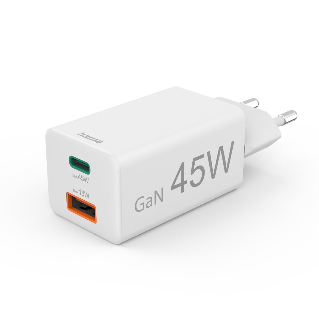 Hama Schnellladegerät, 1x USB-C PD, 1x USB-A QC, Mini-Ladegerät, 45 W, white USB charger Innenb