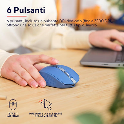 Trust Ozaa Silent Wireless Mouse Bluetooth + 2.4GHz, Compact Multidevice Mouse, 60% Recycled Plastics, Rechargeable Bluetooth Mouse for Laptop PC Computer Windows Android Mac