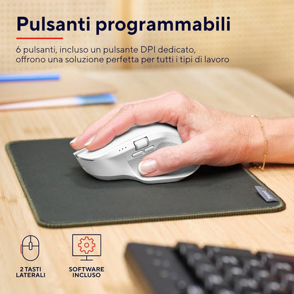 Trust Ozaa+ Multidevice Wireless Mouse Bluetooth + 2.4GHz, Programmable Silent Mouse, Side Scroll Wheel, 60% Recycled Plastics, Rechargeable Bluetooth Mouse for Laptop PC Computer Mac