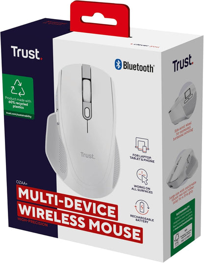 Trust Ozaa+ Multidevice Wireless Mouse Bluetooth + 2.4GHz, Programmable Silent Mouse, Side Scroll Wheel, 60% Recycled Plastics, Rechargeable Bluetooth Mouse for Laptop PC Computer Mac