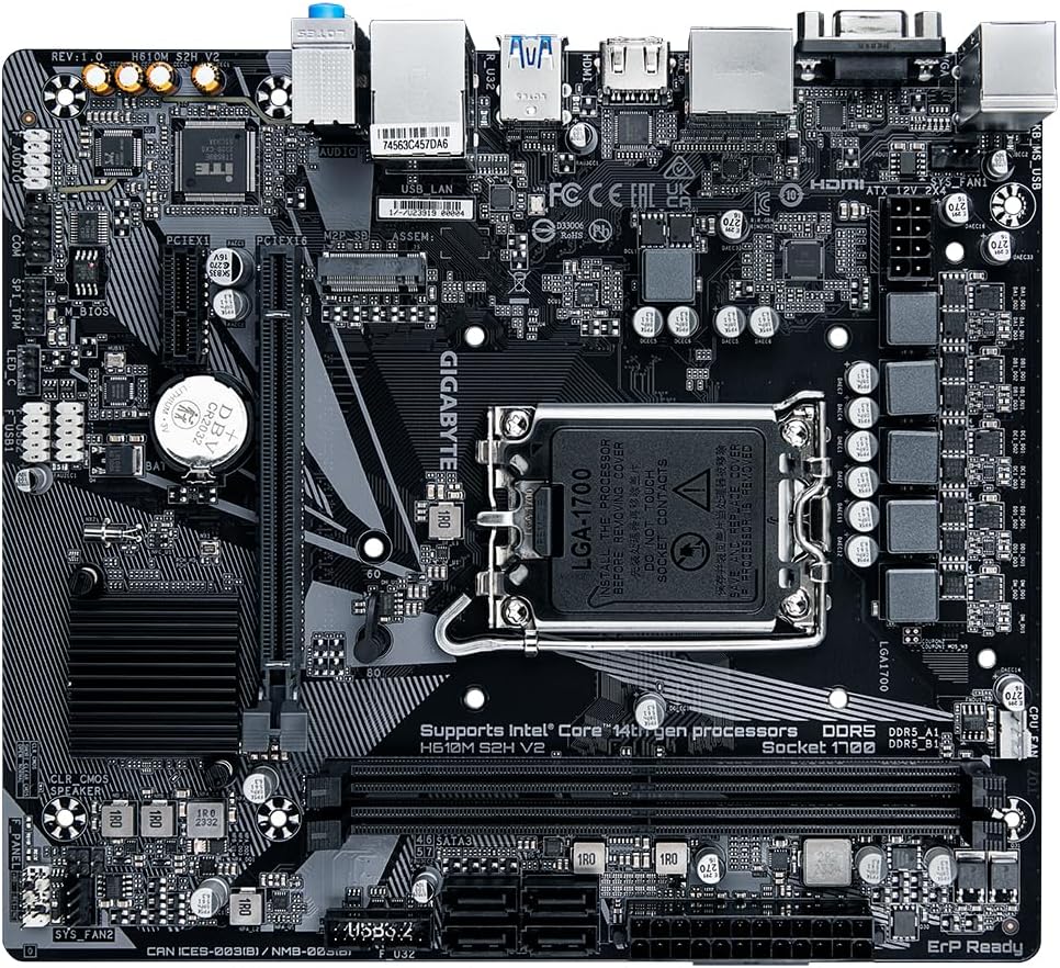 Gigabyte H610M S2H V2 Motherboard - Supports Intel Core 14th CPUs, 4+1+1 Hybrid Phases Digital VRM, up to 5600MHz DDR5, 1xPCIe 3.0 M.2, GbE LAN, USB 3.2 Gen 1
