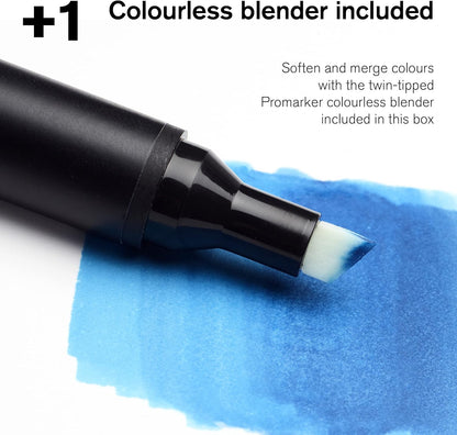 Winsor & Newton, Promarker Brush, Vibrant Tones, Set of 12 + 1 Blender, Alcohol Based Dual Tip Markers