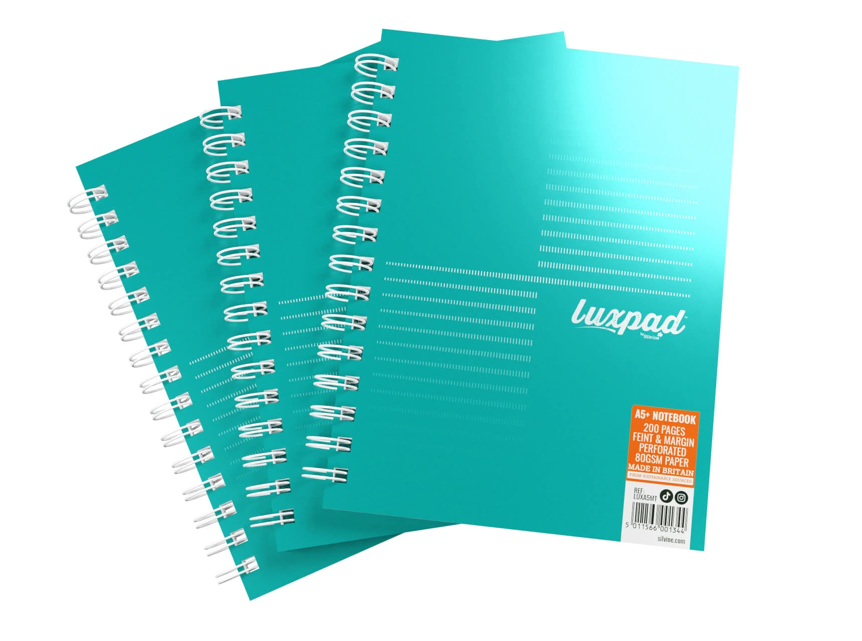 Luxpad Lot de 3 cahiers à spirales A5+ FSC ligné 200 pages