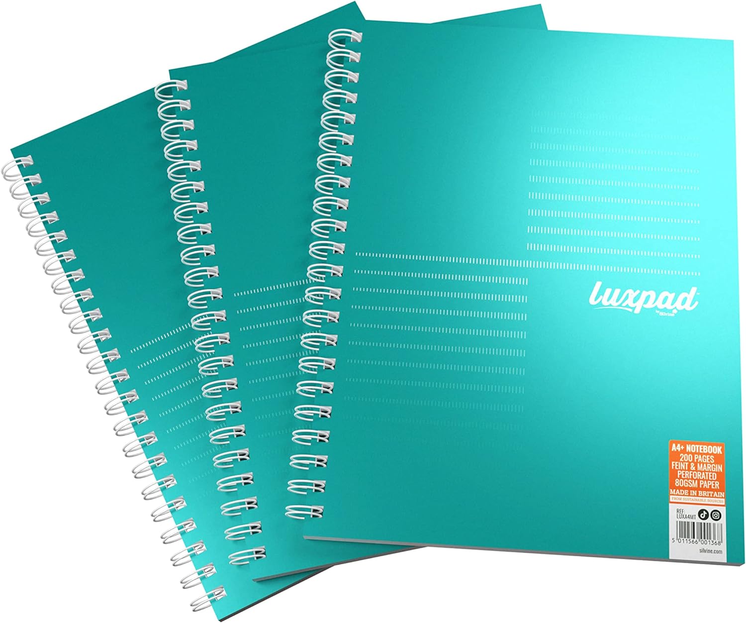 Silvine Luxpad Metallic A4+ FSC Wirebound Notebook - Lined (200 Pages) Pack of 3 & Zebra 2438 Z-Grip Smooth Retractable Ballpoint Pen - Black (Pack of 5) (Packaging May Vary