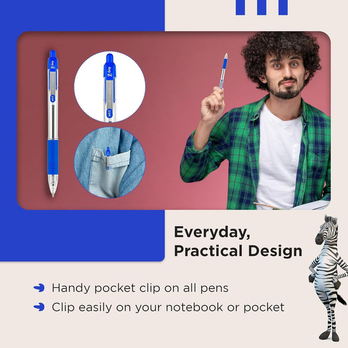 Zebra Pen Z Grip Blue Ballpoint Pens with Pocket Clip 8pk, Retractable Blue Ink Ballpoint Pens, Reliable Blue Biro Pens Multipack for Everyday Use, New Pack Size 8pk