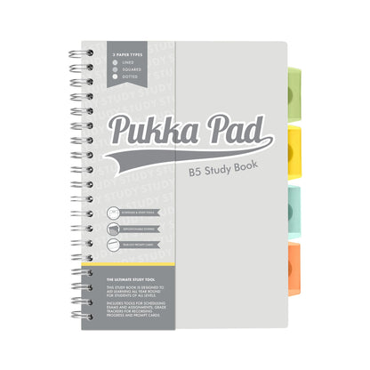 Pukka Pad, B5 Study Book - 120 Page, 60 Sheet B5 Notebook - Repositionable Dividers, Lined, Squared, & Dotted Paper, Schedules, Assignment & Grade Trackers, Exam Prep, and Revision Cards, 25.4 x 18cm