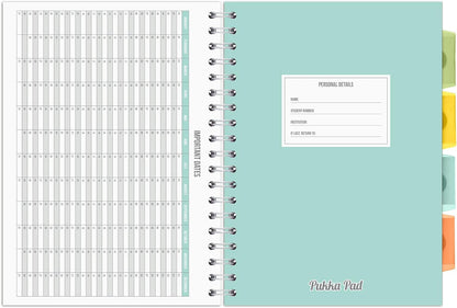 Pukka Pad, B5 Study Book - 120 Page, 60 Sheet B5 Notebook - Repositionable Dividers, Lined, Squared, & Dotted Paper, Schedules, Assignment & Grade Trackers, Exam Prep, and Revision Cards, 25.4 x 18cm