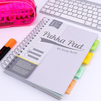 Pukka Pad, B5 Study Book - 120 Page, 60 Sheet B5 Notebook - Repositionable Dividers, Lined, Squared, & Dotted Paper, Schedules, Assignment & Grade Trackers, Exam Prep, and Revision Cards, 25.4 x 18cm