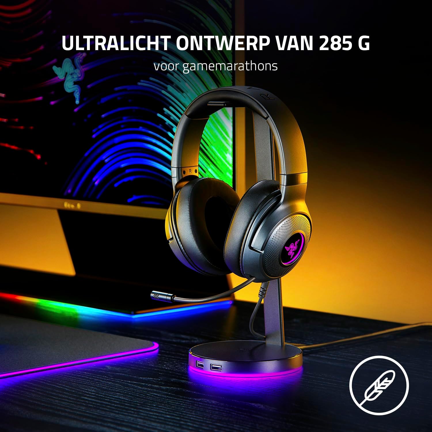 Razer Kraken V3 X USB - Wired USB Gaming Headset (ultra-lightweight at 285g, TriForce 40 mm drivers, HyperClear Cardioid Microphone, 7.1 surround sound, Chroma RGB