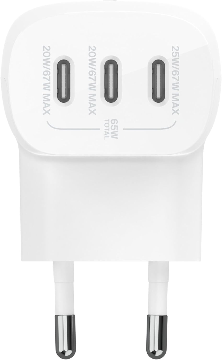 Belkin BoostCharge 3-Port USB-C Power Charger with 67W PPS (for USB-C PD 3.1 Devices like iPhone 15 (All Models), MacBook Pro, AirPods, Galaxy, etc., White