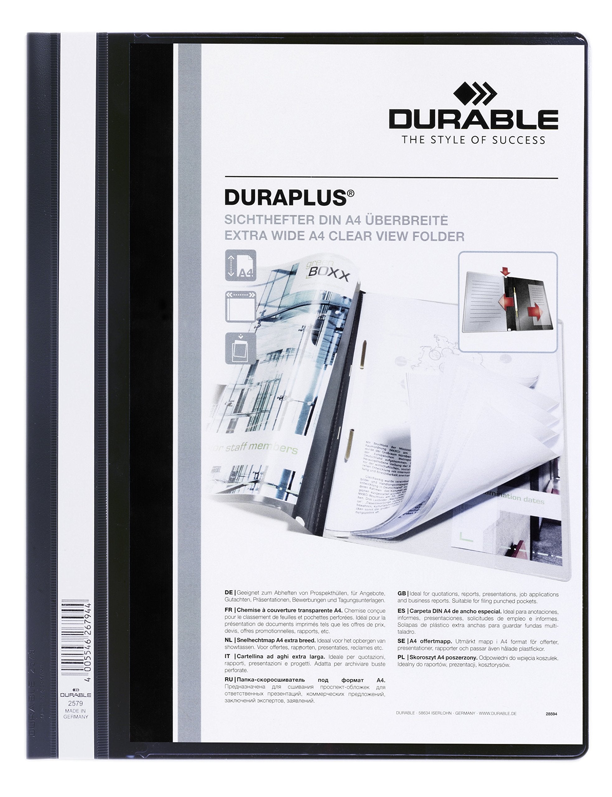 Durable Duraplus HUNKE & Yoke Domestic Clear View Folders, Durable Film, DIN A4, Black DIN A4 extrabreit black