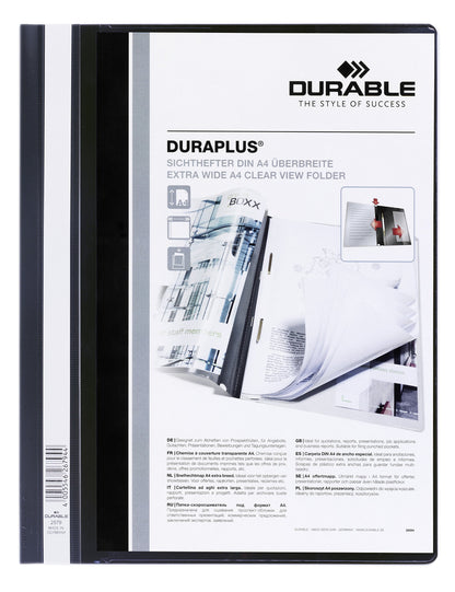 Durable Duraplus HUNKE & Yoke Domestic Clear View Folders, Durable Film, DIN A4, Black DIN A4 extrabreit black
