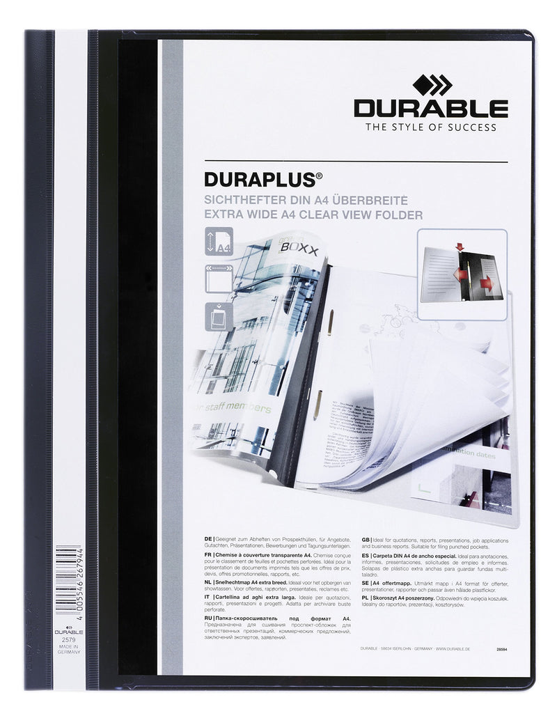 Durable Duraplus HUNKE & Yoke Domestic Clear View Folders, Durable Film, DIN A4, Black DIN A4 extrabreit black