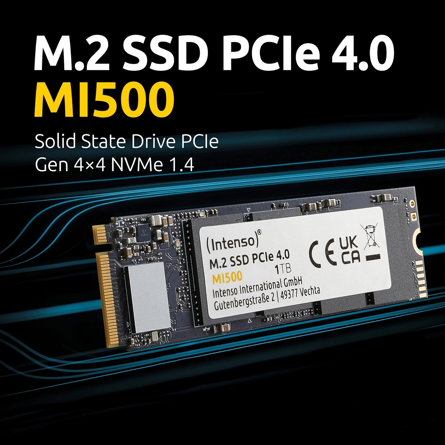 Intenso MI500 500GB NVMe SSD, M.2 Internal SSD, PCIe 4.0 Gen4x4, 5300MB/s Read, 4000MB/s Write, Solid State Drive, 500GB