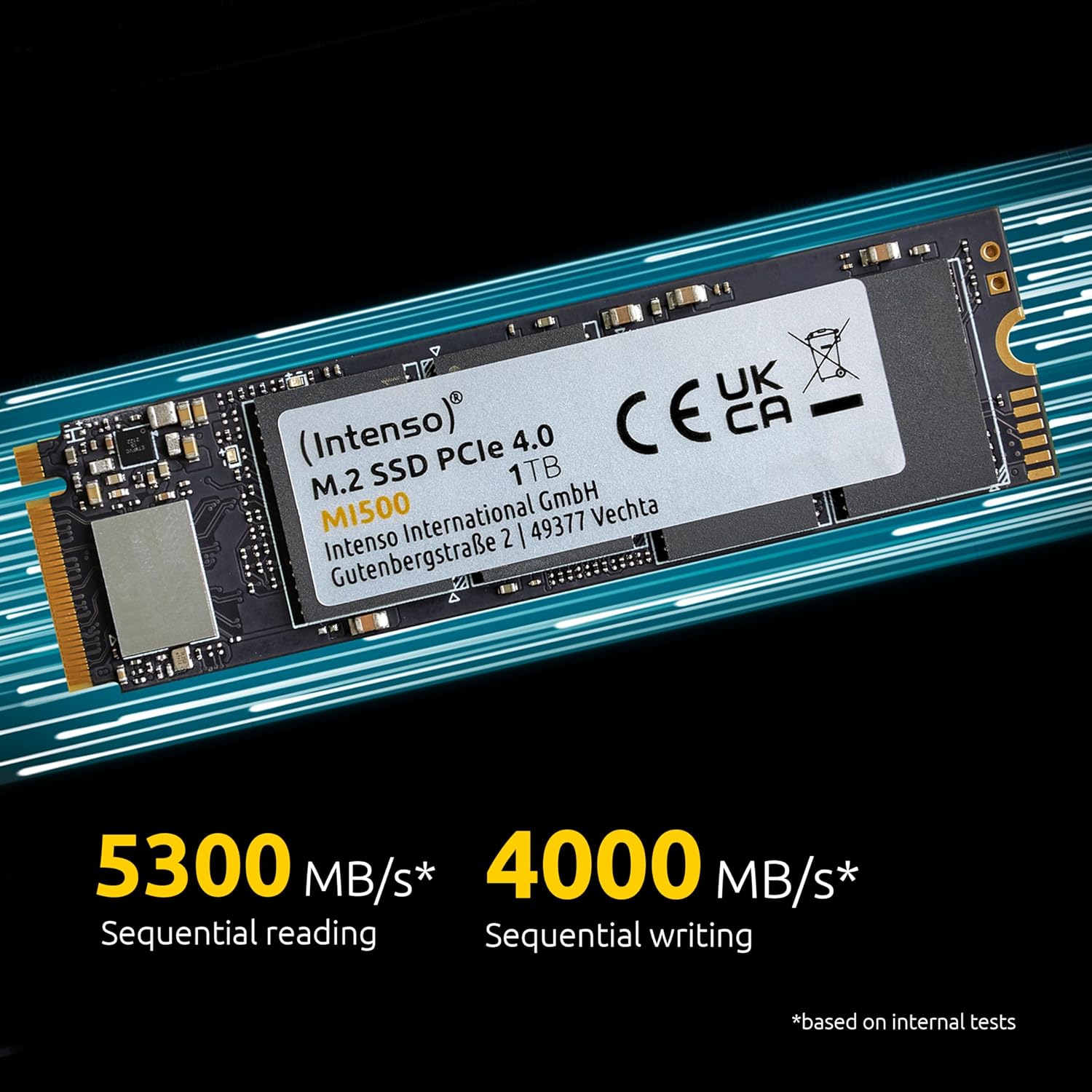 Intenso MI500 500GB NVMe SSD, M.2 Internal SSD, PCIe 4.0 Gen4x4, 5300MB/s Read, 4000MB/s Write, Solid State Drive, 500GB