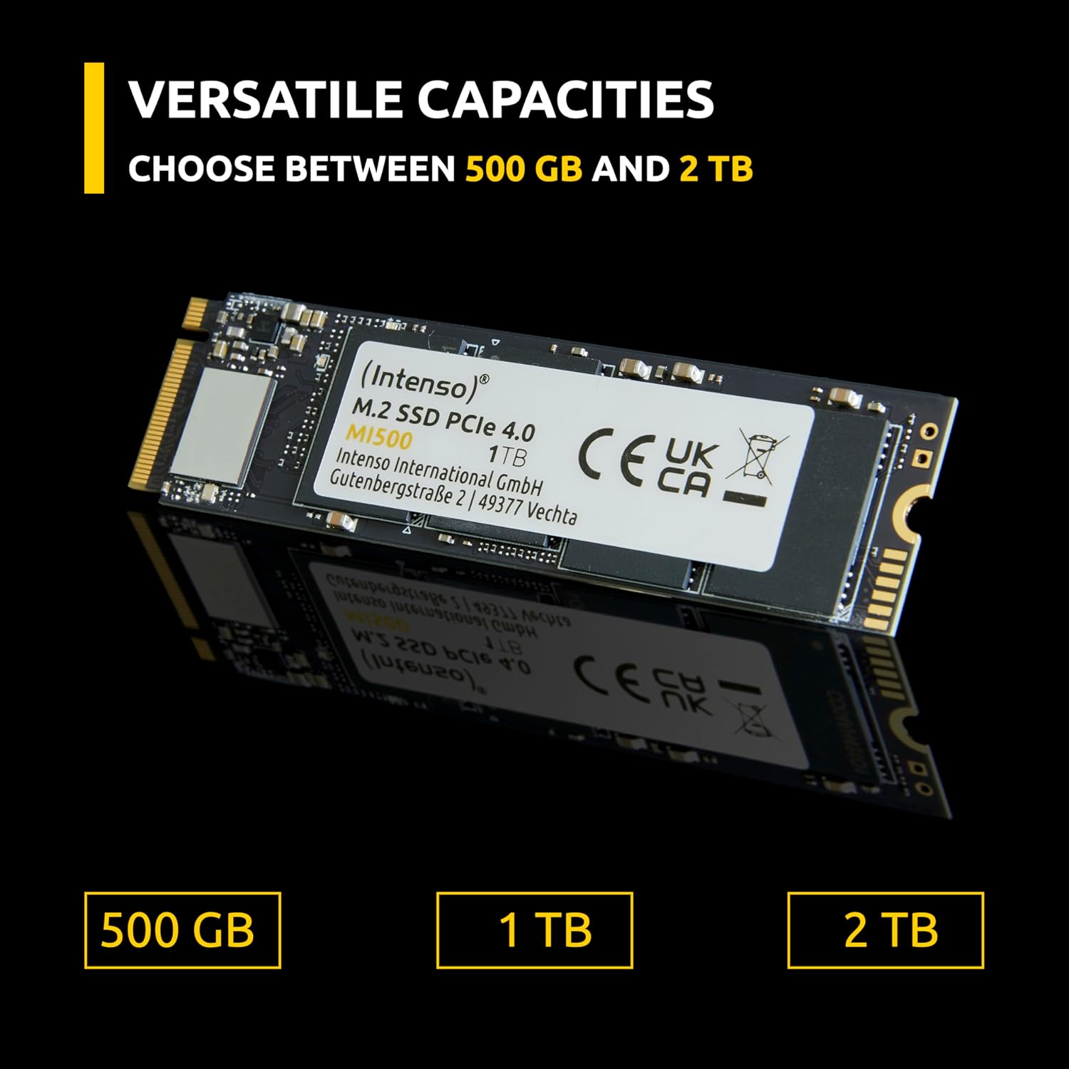 Intenso MI500 500GB NVMe SSD, M.2 Internal SSD, PCIe 4.0 Gen4x4, 5300MB/s Read, 4000MB/s Write, Solid State Drive, 500GB