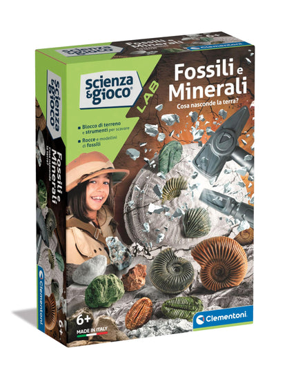 Clementoni - Scienza Lab Minerali Kit Fossils for Digging, Rocks, Science Game 6 Years, Paleontology for Children, Mineralogy, Laboratory in Italy, Made in Italy, Multi-Colour, 19371