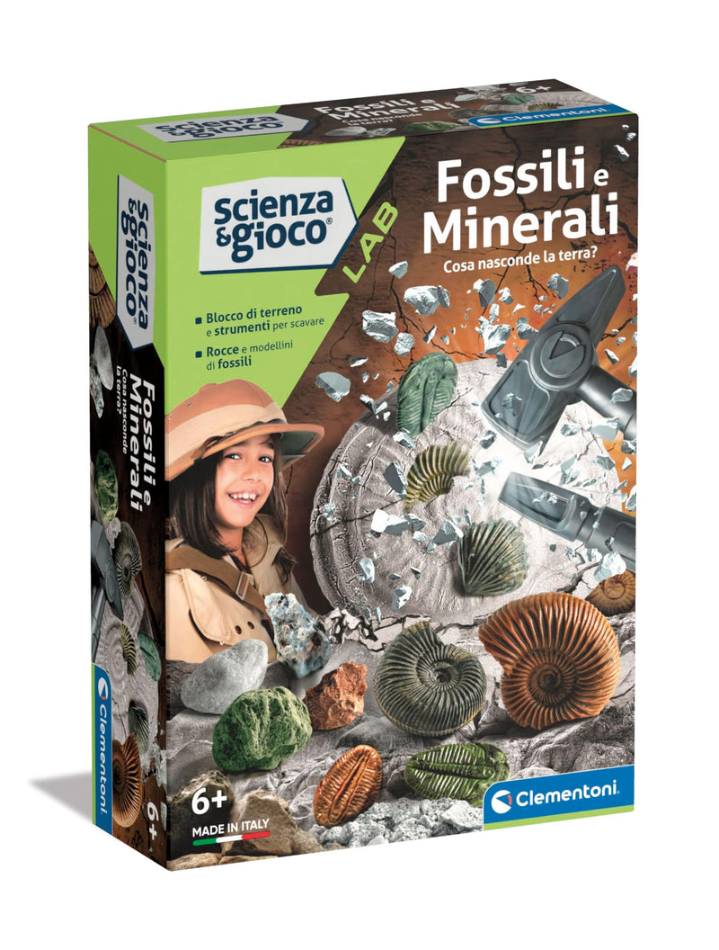 Clementoni - Scienza Lab Minerali Kit Fossils for Digging, Rocks, Science Game 6 Years, Paleontology for Children, Mineralogy, Laboratory in Italy, Made in Italy, Multi-Colour, 19371