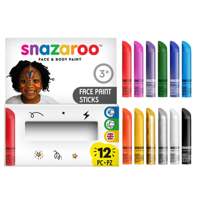 Snazaroo 1172193 Set Maquillaje Infantil con 12 Barras de Pintura Facial, Colores de Maquillaje al Agua para Pieles sensibles con los Que Crear Vivos Efectos en niños o Adultos 12 Barra -Set 12 Colore