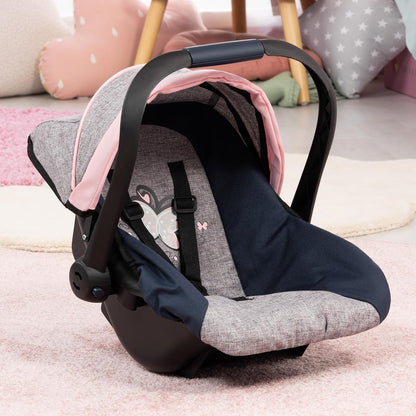Bayer Design-67927AA Animales Silla de Coche para muñecas, Color Gris, Azul, Rosa, M (67927AA