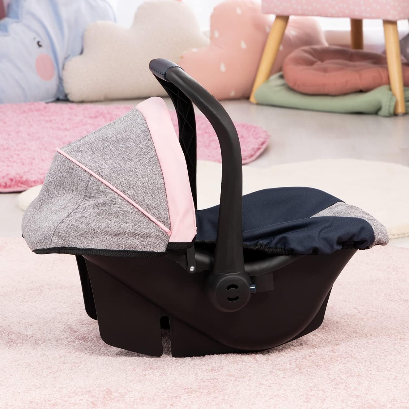 Bayer Design-67927AA Animales Silla de Coche para muñecas, Color Gris, Azul, Rosa, M (67927AA