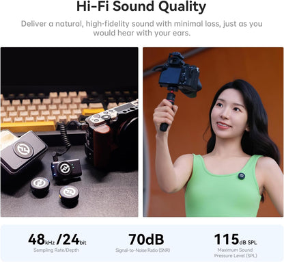 Hollyland Lark M2 Wireless Lavalier Microphone for Camera/PC/Laptop/Phones, 48KHz 24Bit, 1000ft Range, Noise Cancel, 40H Battery for Video Recording (Camera Version)
