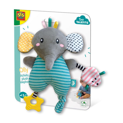 SES Creative 13133 Olly-Activity Plush Elephant, Yellow Olly - Activity plush elephant