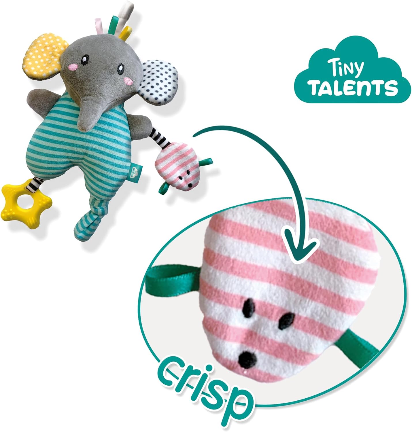 SES Creative 13133 Olly-Activity Plush Elephant, Yellow Olly - Activity plush elephant
