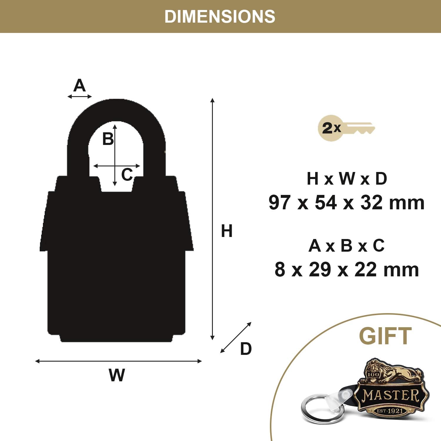 Master Lock 1921EURDCC Heavy Duty Outdoor Padlock with 100 Year Logo Printed, Black, 97 x 54 x 32 mm 100 Year Celebration Lock
