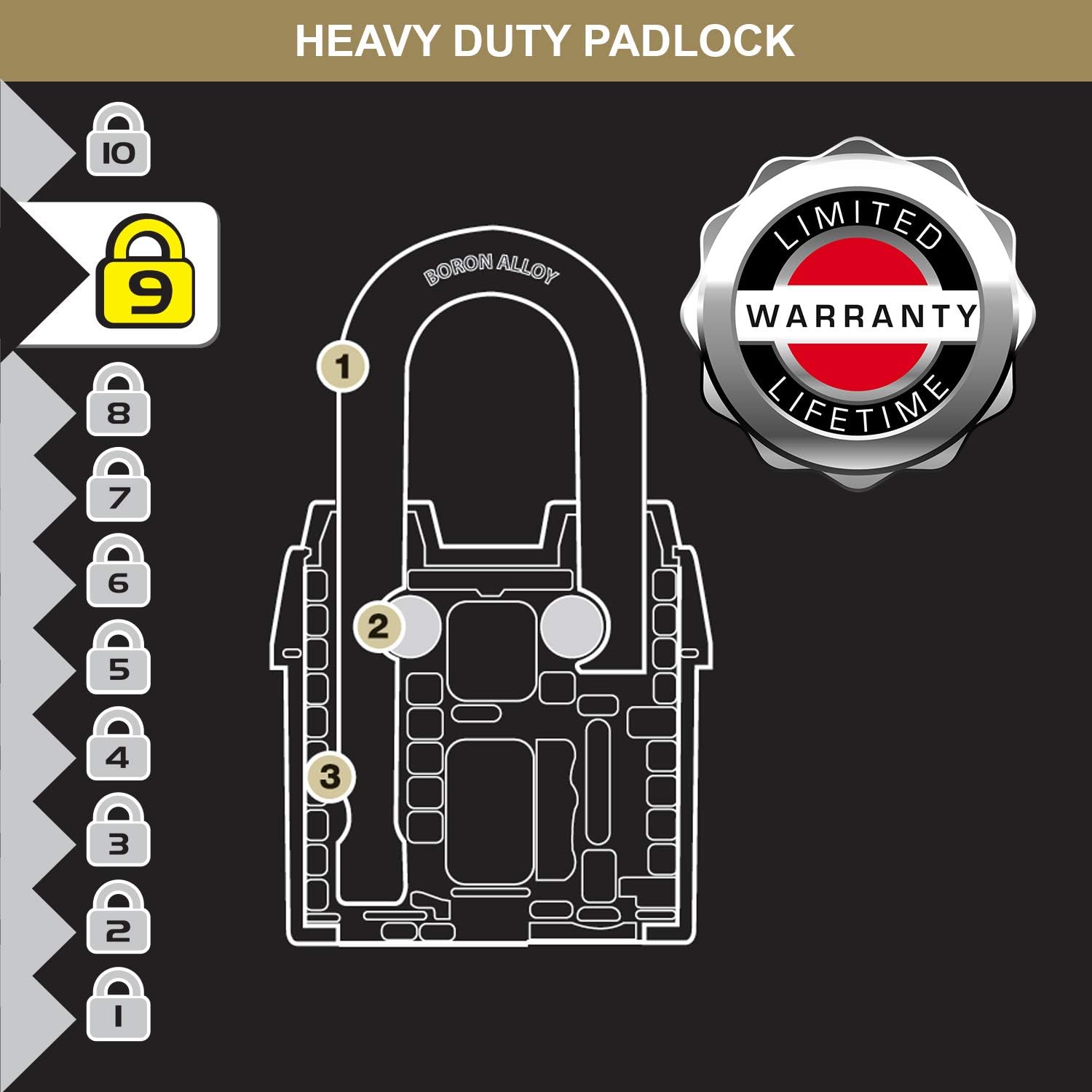 Master Lock 1921EURDCC Heavy Duty Outdoor Padlock with 100 Year Logo Printed, Black, 97 x 54 x 32 mm 100 Year Celebration Lock