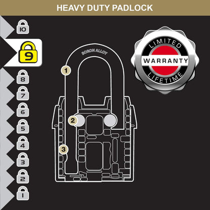 Master Lock 1921EURDCC Heavy Duty Outdoor Padlock with 100 Year Logo Printed, Black, 97 x 54 x 32 mm 100 Year Celebration Lock