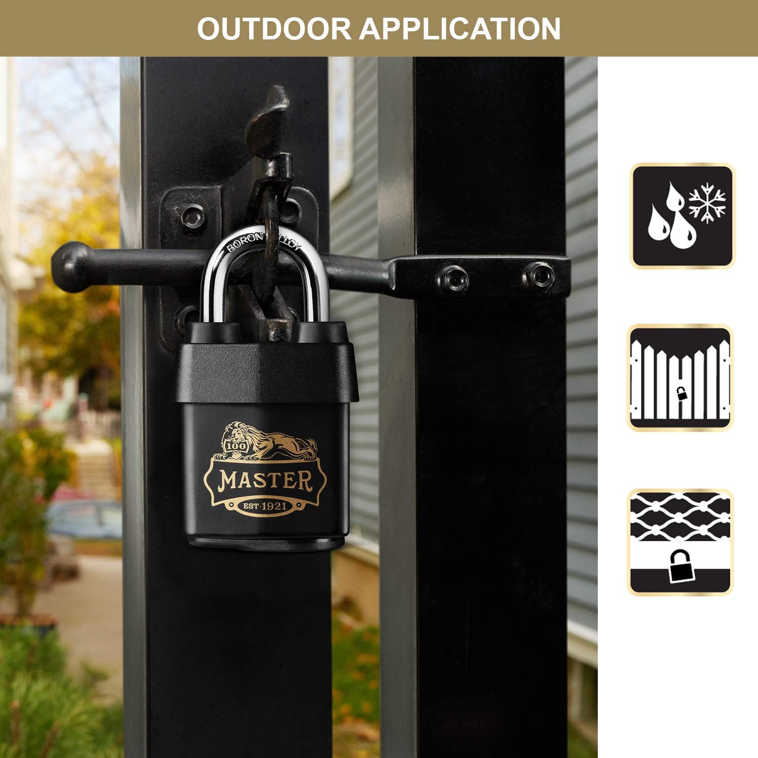 Master Lock 1921EURDCC Heavy Duty Outdoor Padlock with 100 Year Logo Printed, Black, 97 x 54 x 32 mm 100 Year Celebration Lock