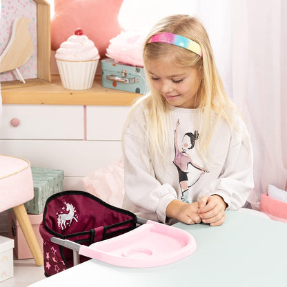 Bayer Design 65823AA tafelzitje voor poppen, accessoires, zitje voor poppen tot 46 cm, kleur -Bordeaux Unicorn