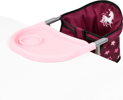 Bayer Design 65823AA tafelzitje voor poppen, accessoires, zitje voor poppen tot 46 cm, kleur -Bordeaux Unicorn