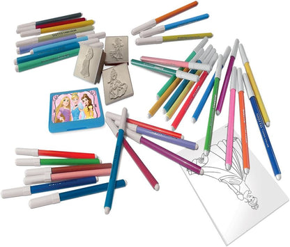 Multiprint 3 Stamps for Children and 36 Colored Pens Disney Princess Made in Italy Children Stamp Set Wooden Natural Rubber Washable Ink Non-toxic Gift Idea 57660