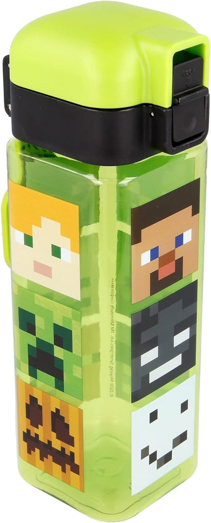 Minecraft | Kinder wiederverwendbare Flasche mit Anti-Tropf-System und Tragegriff - einfache Push-Button-Öffnung - Bpa frei - leichtes und langlebiges Material - Kapazität 550 ml