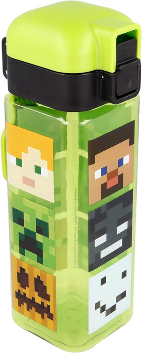 Minecraft | Kinder wiederverwendbare Flasche mit Anti-Tropf-System und Tragegriff - einfache Push-Button-Öffnung - Bpa frei - leichtes und langlebiges Material - Kapazität 550 ml