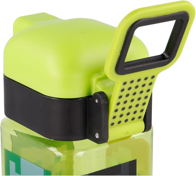 Minecraft | Kinder wiederverwendbare Flasche mit Anti-Tropf-System und Tragegriff - einfache Push-Button-Öffnung - Bpa frei - leichtes und langlebiges Material - Kapazität 550 ml