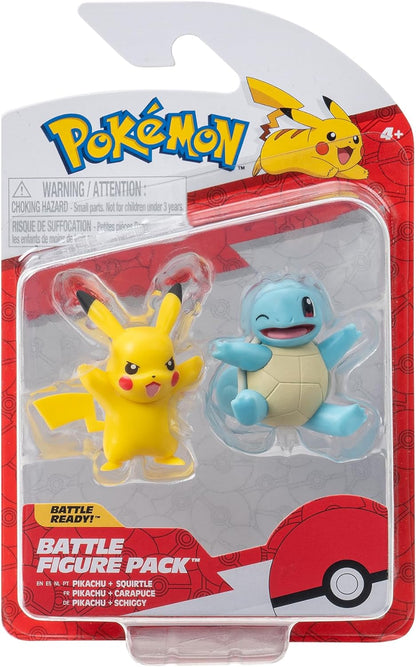 Pokémon Battle Figure First Partner - Paquete de 2 Figuras de Batalla de Squirtle y Pikachu de 2 Pulgadas con Detalles auténticos