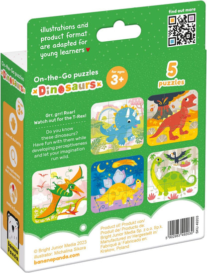 Banana Panda On-the-Go Puzzle dinosaurs 3+ - FIVE puzzles of 9 pieces - Fun dino puzzle toys