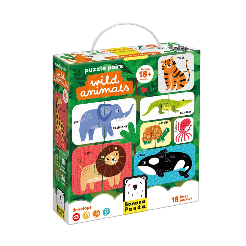 Puzzle Pairs Toddler Puzzles Wild Animals - Set of 18 2-Piece Beginner Puzzles to Encourage Early Learning and Speech Skills - for Little Kids Ages 18 Months and up