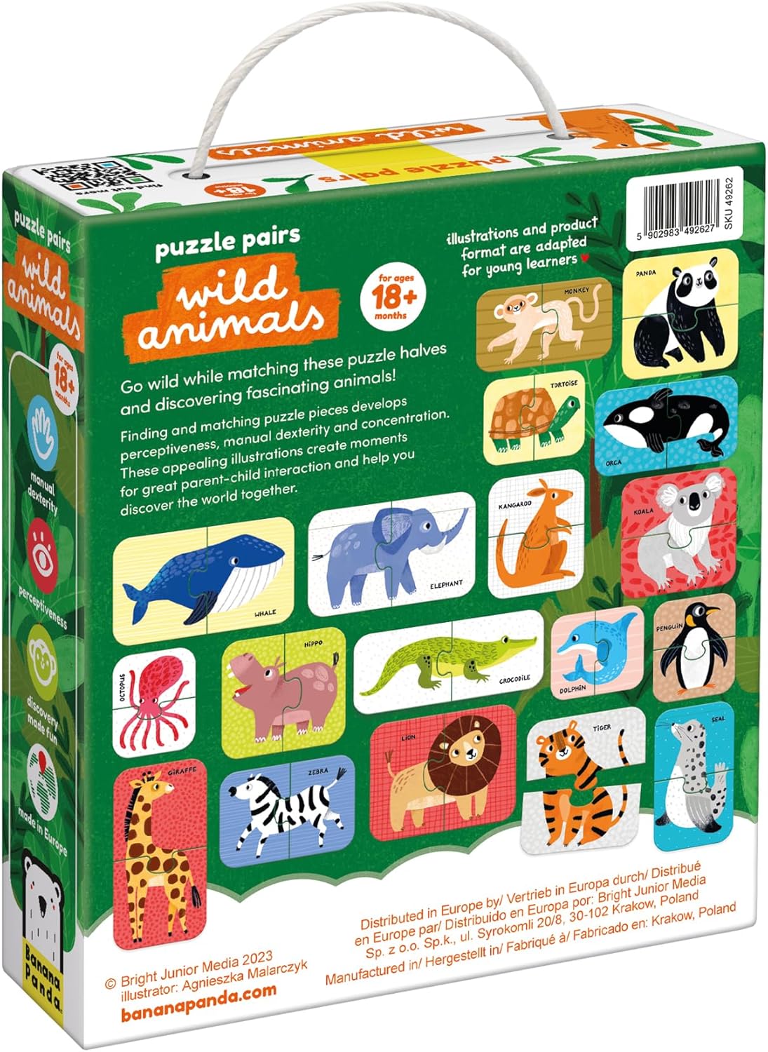 Puzzle Pairs Toddler Puzzles Wild Animals - Set of 18 2-Piece Beginner Puzzles to Encourage Early Learning and Speech Skills - for Little Kids Ages 18 Months and up