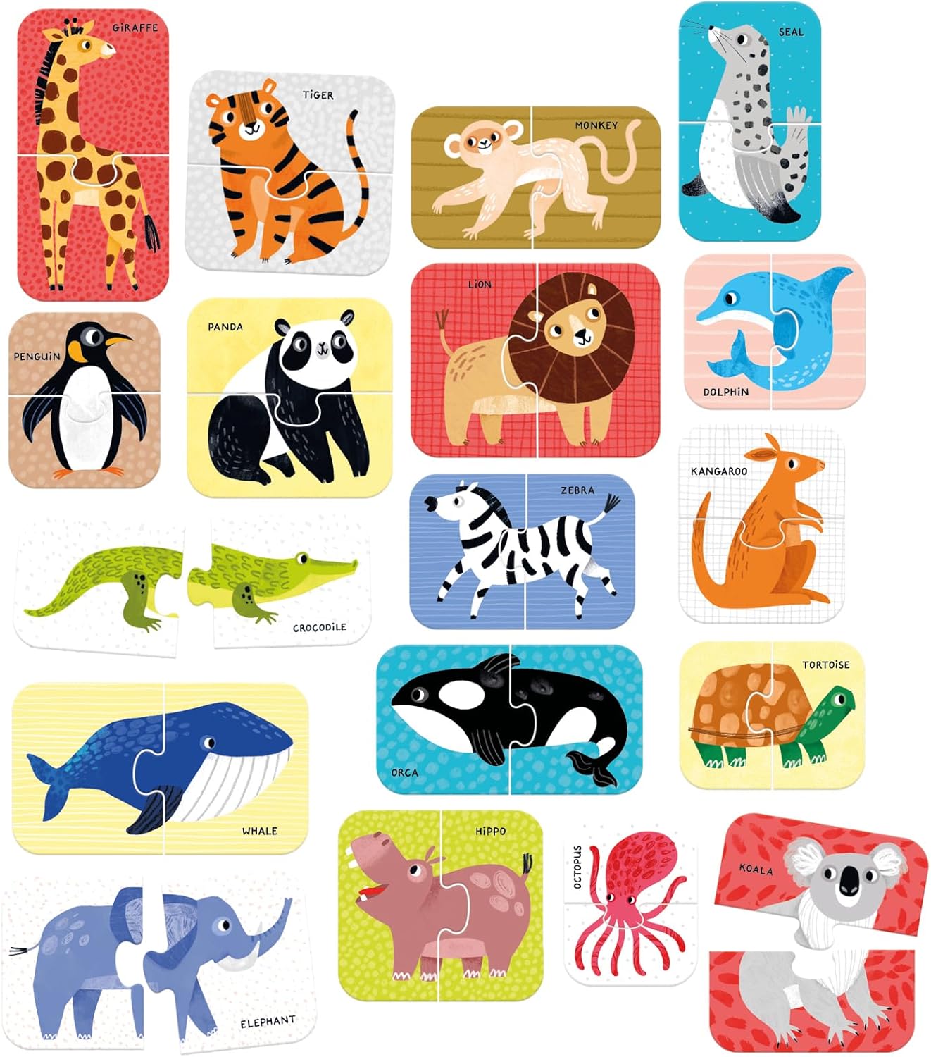 Puzzle Pairs Toddler Puzzles Wild Animals - Set of 18 2-Piece Beginner Puzzles to Encourage Early Learning and Speech Skills - for Little Kids Ages 18 Months and up